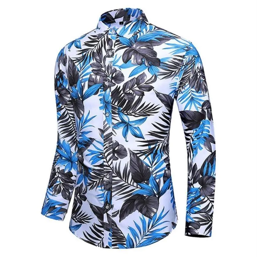 Chemises décontractées pour hommes 2021 M-5XL Hommes Mode Été Bouton imprimé à manches longues Chemise hawaïenne Top Blouse Plus Taille Tops Drop Ju253d