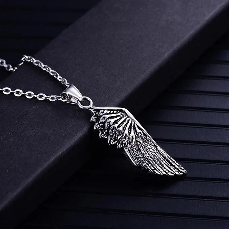 Long Necklace Men Wing Pendants Stainless Steel Gifts For Accessories Feather Chain Fashion Punk Jewelry Whole Pendant Necklac309l