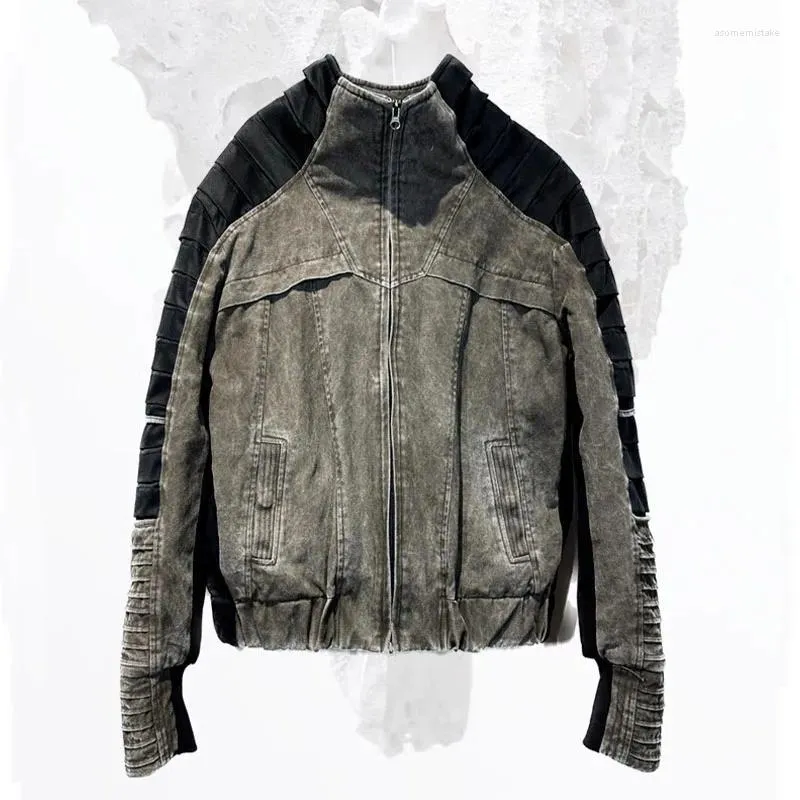 Giacche da uomo Rifiuti Terreno Dune di Sabbia Stile Colori a Contrasto Pieghettato Giacca di Puro Cotone Distressed Addensare Pad Cappotto Caldo Maschile