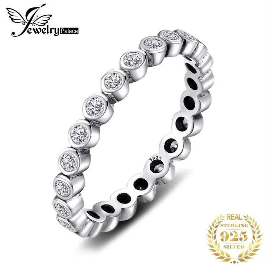 Clusterringe JPalace Zirkonia Ring 925 Sterling Silber für Frauen Stapelbarer Eternity Band Schmuck Fine227B