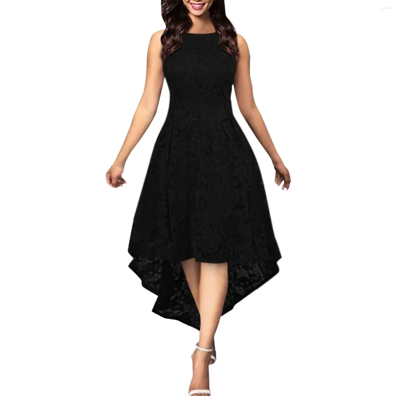 Casual Dresses Lace Irregular Length Dress Women's Elegant Sleeveless Wedding Bridesmaid Cocktail Party 2023 Nipped Waist Guest Robe