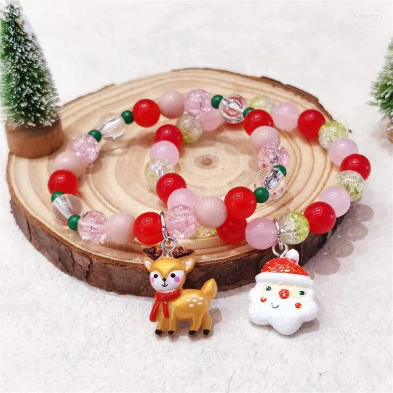 Charm armband härlig jul snöflinga hjort älg träd pärlstav armband för kvinnor flickor xmas snögubbe sock handskar presentförpackning elastiska smycken