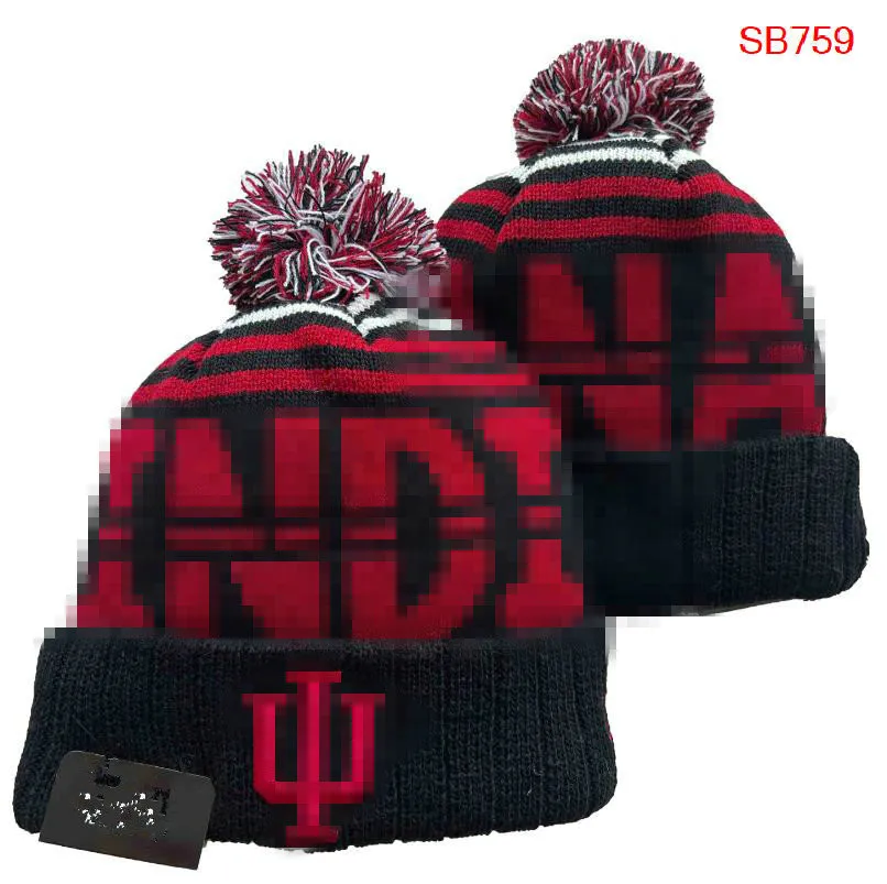 Cappello da uomo ncaa cappello NCAA All 32 a squadre a maglia a maglia Pom Indiana Beanie Striped Wool Wool Warm USA College Sport Muntiio