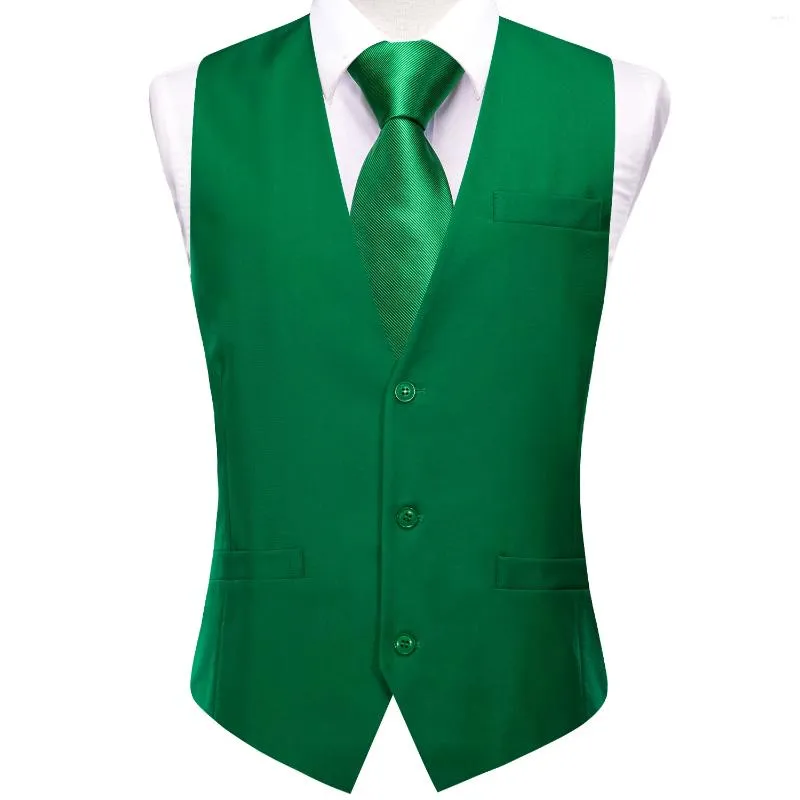 Mäns västar Hi-Tie Olive Green Men Vest Exquisite Silk Slim Waistcoat Neck Tie Hanky ​​manschettkänkar Solid Set For Fut Wedding Party Designer