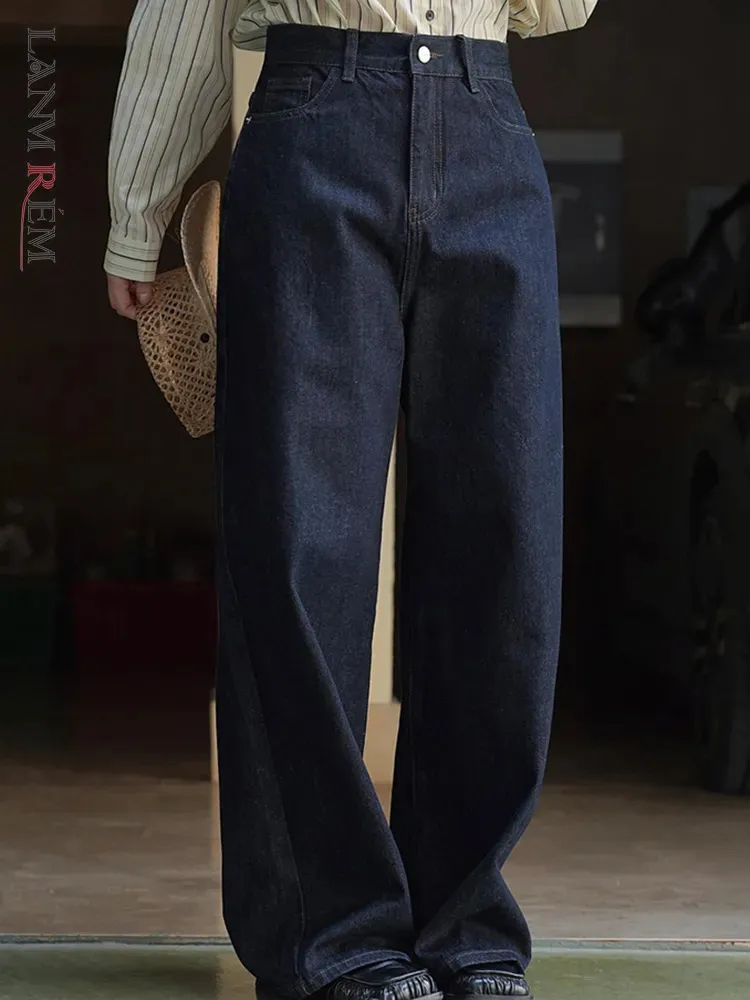 Kobiety S Jeans Lanmrem High talia Vintage Ciemnoniebieskie Szerokie Pantie Prosto luźne spodnie uliczne 2023 Autumn 26d1227 231016