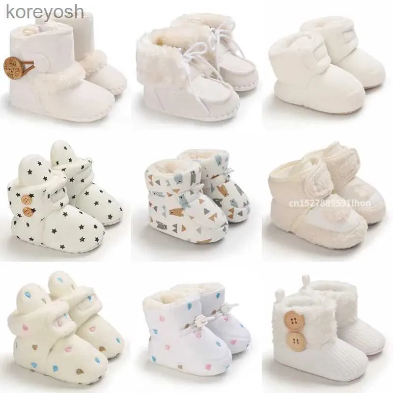 İlk Walkers 2023 Sonbahar Kış Bebek Botları Bebek Kızlar Sıcak Moda Katı Ayakkabıları Bulanık Toplarla İlk Yürüyüşçüler Çocuk Ayakkabıları 0-18ml231016