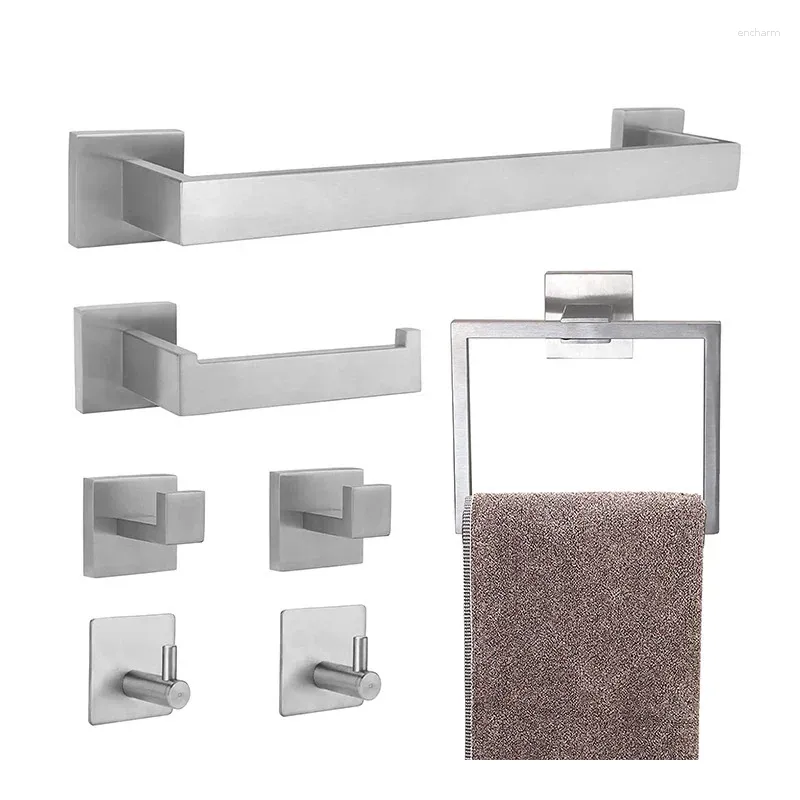 Bath Accessory Set 7PCS Bathroom Square Tube Storage Rack Paper Clothes Hook Pendant Towel Ring Holder Roll Holde Easy To Install