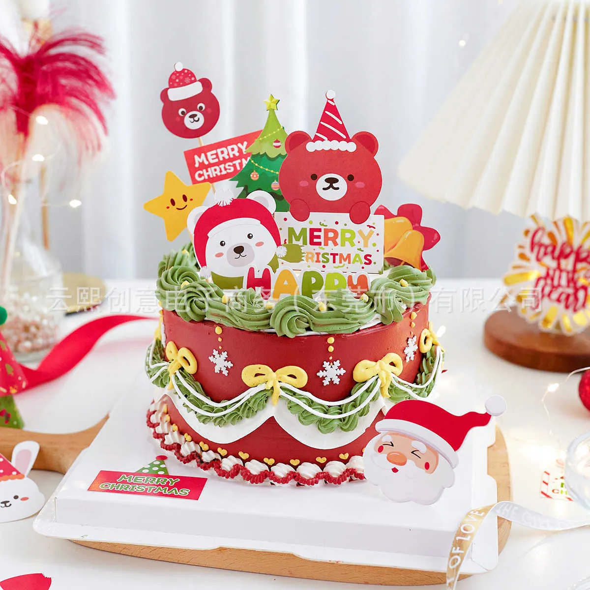 Fabryka nowa koreańska styl celebrytka dekoracja ciasta koreańsko -świąteczny niedźwiedź Święty Mikołaj Claus hat