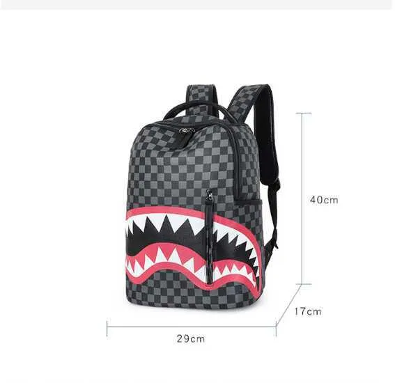 Backpack bags Style Backpack Travel handBag Fashion Lattice Backpack Student Schoolbag Large Capacity Shark Bag Street Man 231016