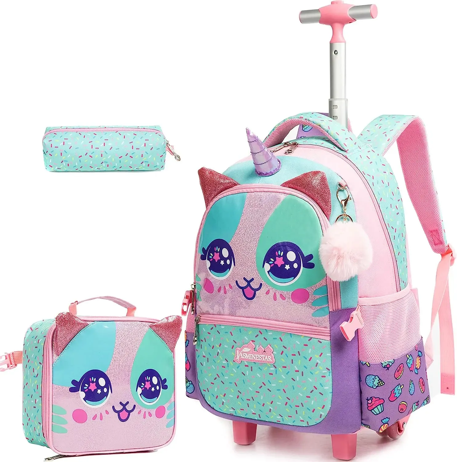 Unicorn Rolling Backpack With Wheels Set For Girls And Kids