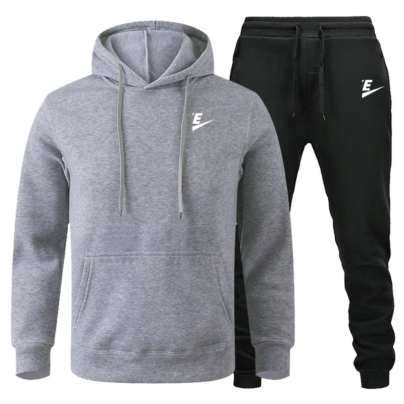 Mens Winter Running Set Mens Hooded Fleece And Pants For Sport