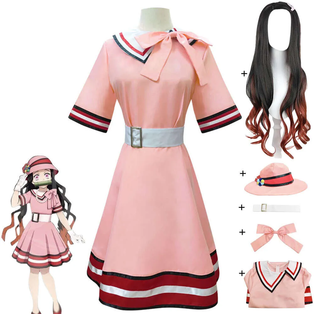 nezuko pink dress Nezuko Cosplay Costume Pink Summer Dress with Hat The Chosen Demon Nez Sun Baby