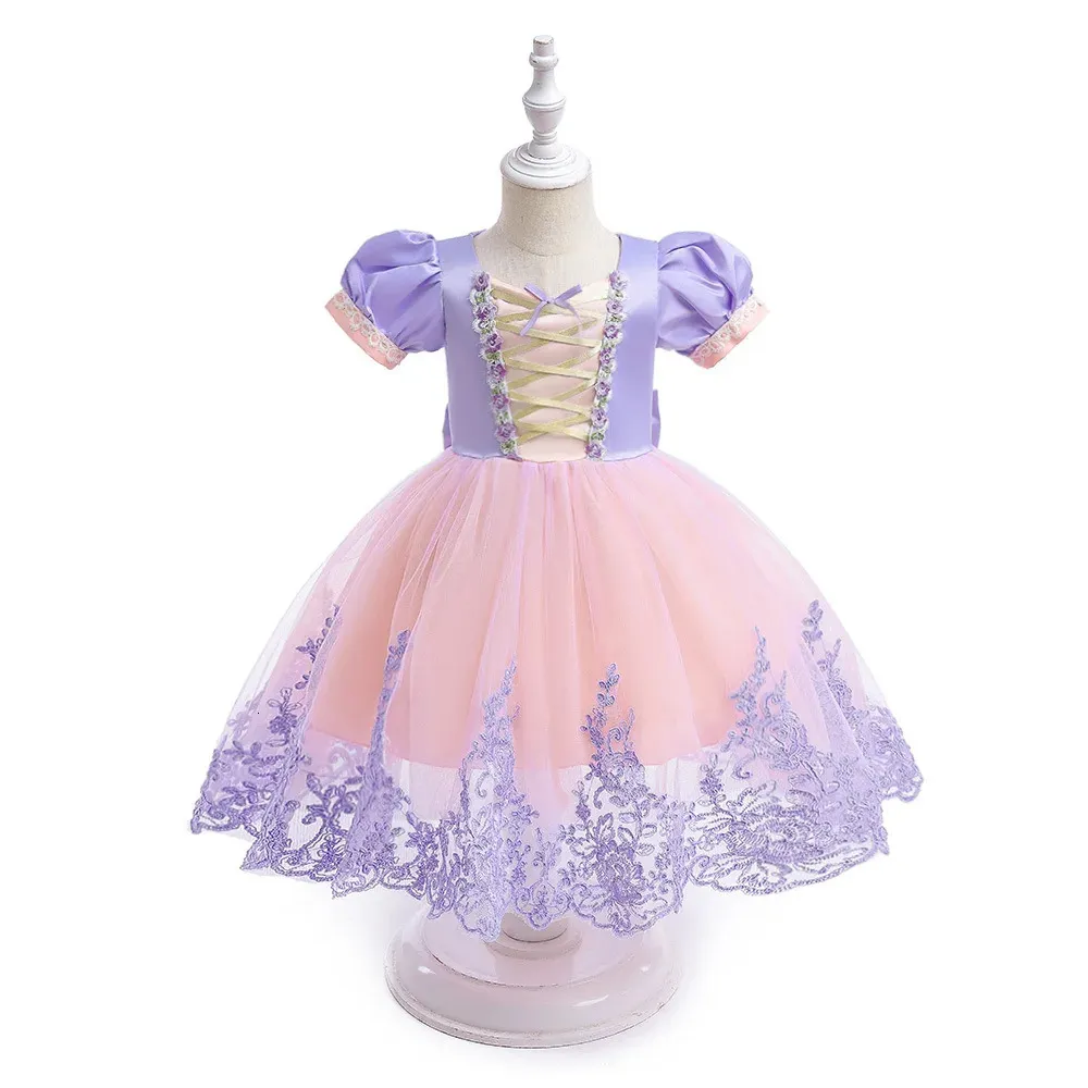 فساتين الفتاة FocusNorm 0-6y Princess Kids Kids Girl's Party Dress Short Puff Lace Tulle Mesh Tutu Dress مع Bowknot 231016