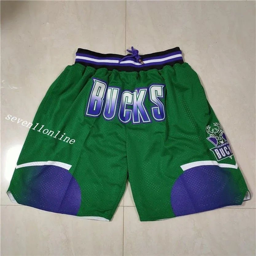 Heren Teambasketbal Short Just Don BMilwaukee Fan's Sport Gestikte Shorts Hip Pop Elastische Taille Broek Met Zak Zipp228g