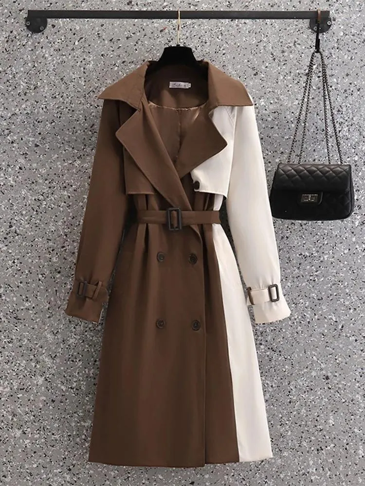 Womens Trench Coats Spring Fall Long Women Casual Patchwork Double