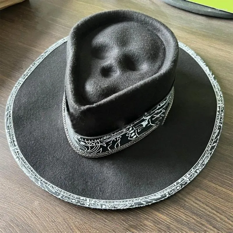 Berets Sunproof Hat Skull And Death Pattern Western Cowboy Halloween Unisex  Dropship