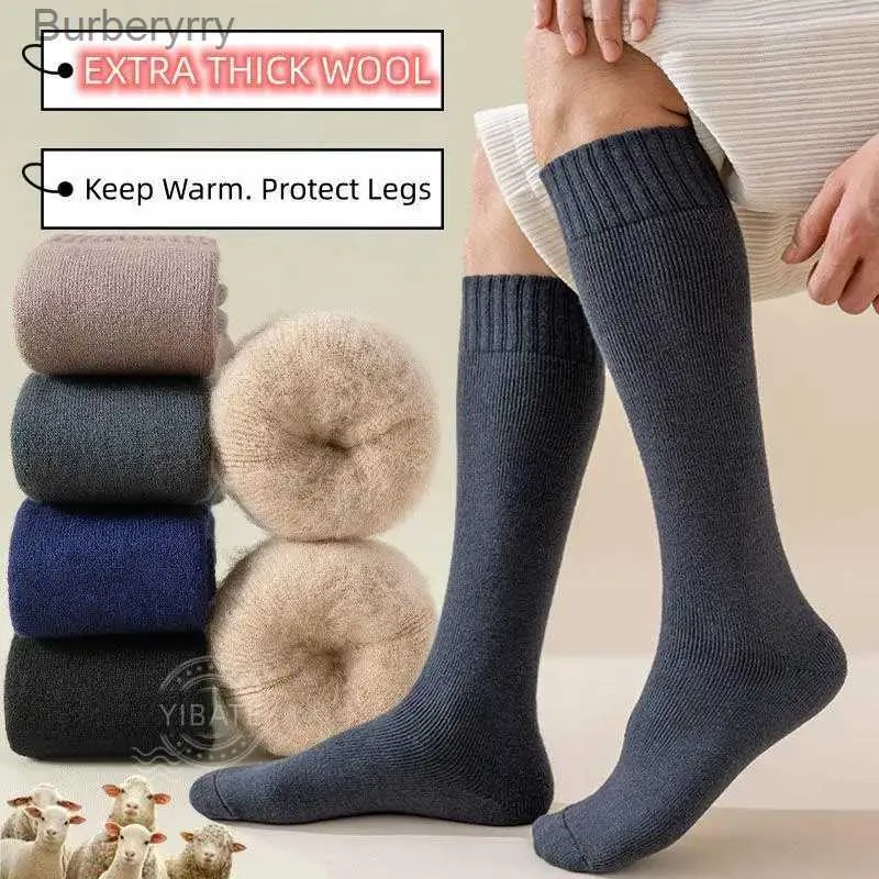 Chaussettes pour hommes 3 paires hiver épais chaud hommes genou haute laine haute qualité laine mérinos veau Harajuku rétro cachemire neige MenL231016