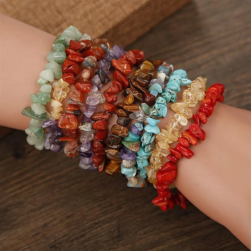 12 pulseras de piedra Natural de verano, brazaletes de cristal, cuentas de cristal de grava de cuarzo, pulsera de joyería para hombres y mujeres 243C