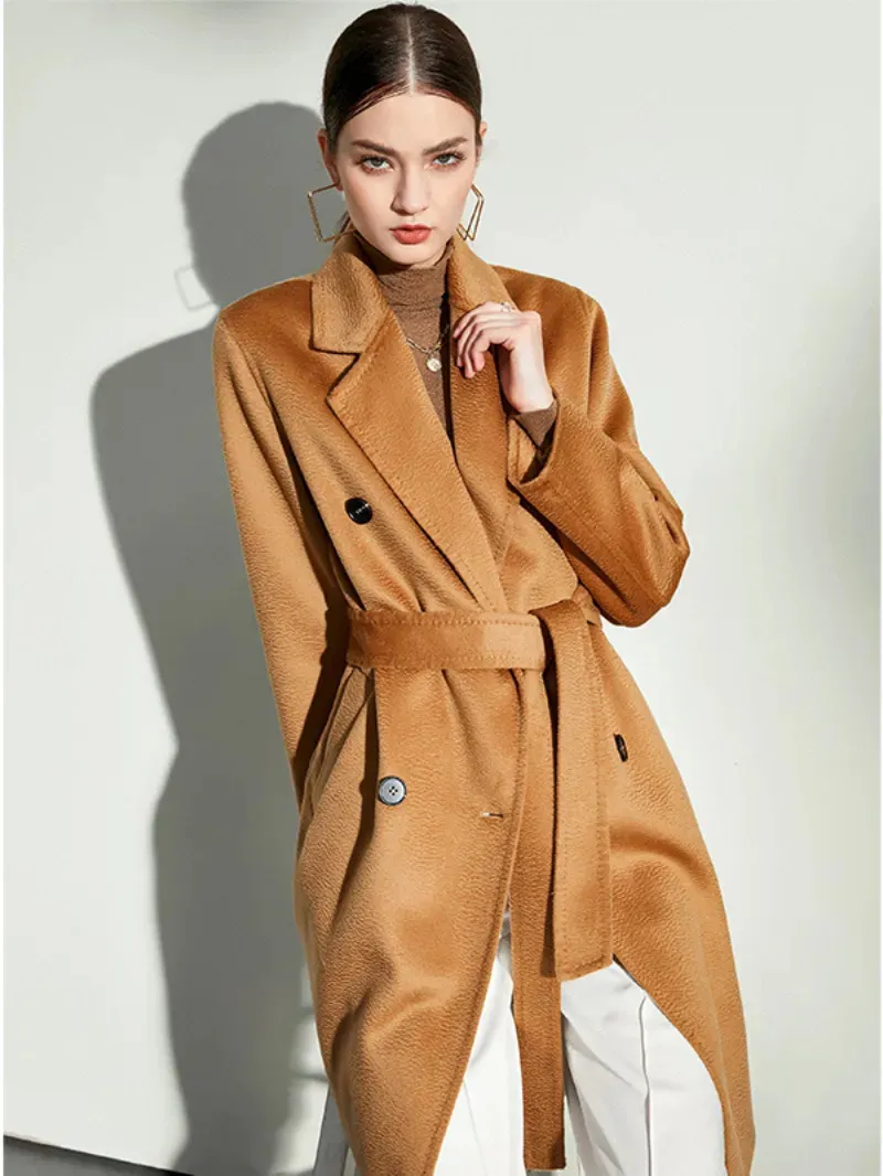Women's Wool Blends Water Ripple Double-sided Woolen Cashmere Coat Women's Autumn and Winter Woolen Coat Korean Women Clothing 231016