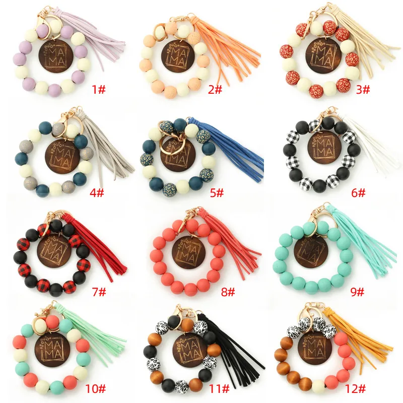 New Sports Ball Beaded Bracelet Keychain Tassel Keychains Pendant Creative Football Basketball Baseball Wooden Bead Bracelets