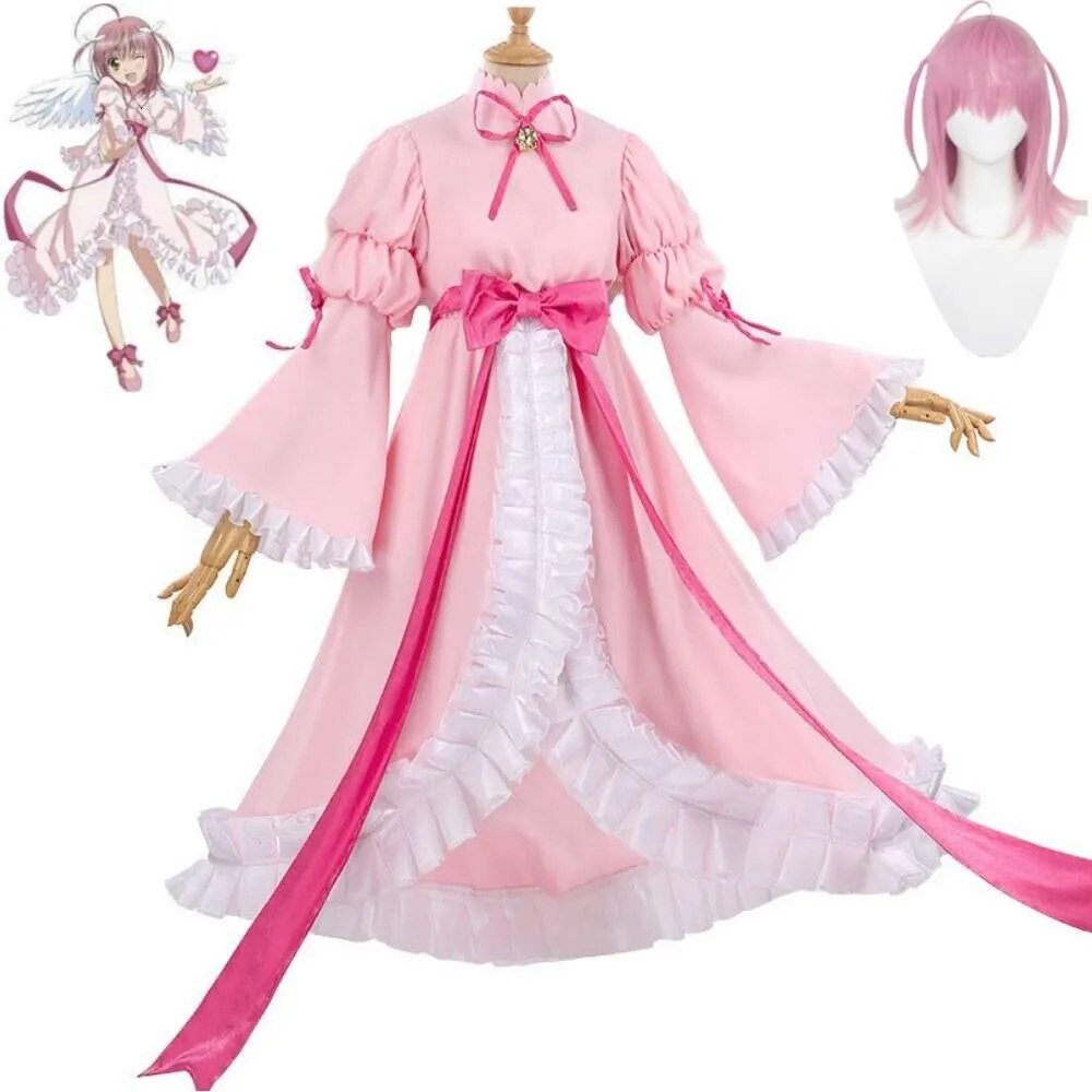 Cosplay anime s chara hinamori amu joker amulet ängel cosplay costume wig rosa klänning lolita härlig enhetlig hallowen rollspel