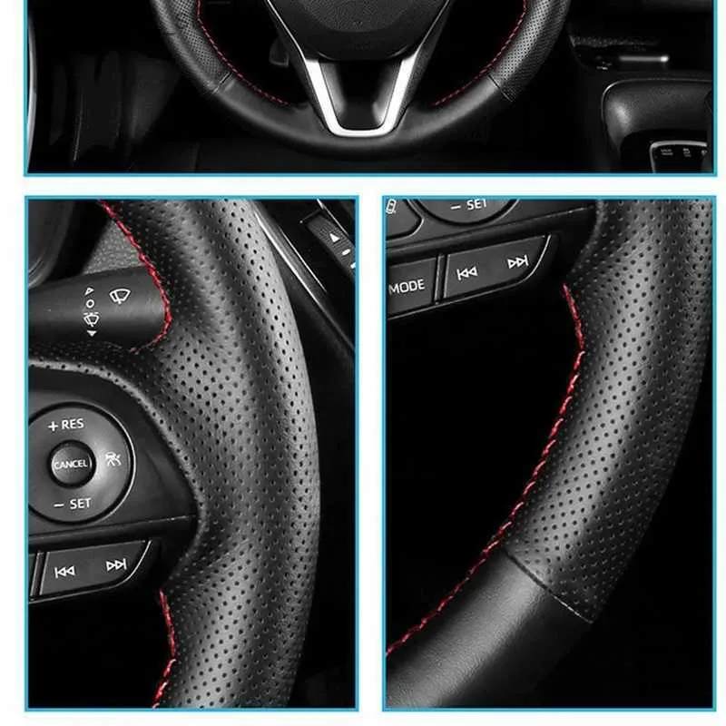 Black Leather Braided Infiniti Steering Wheel Cover For Fiat Punto