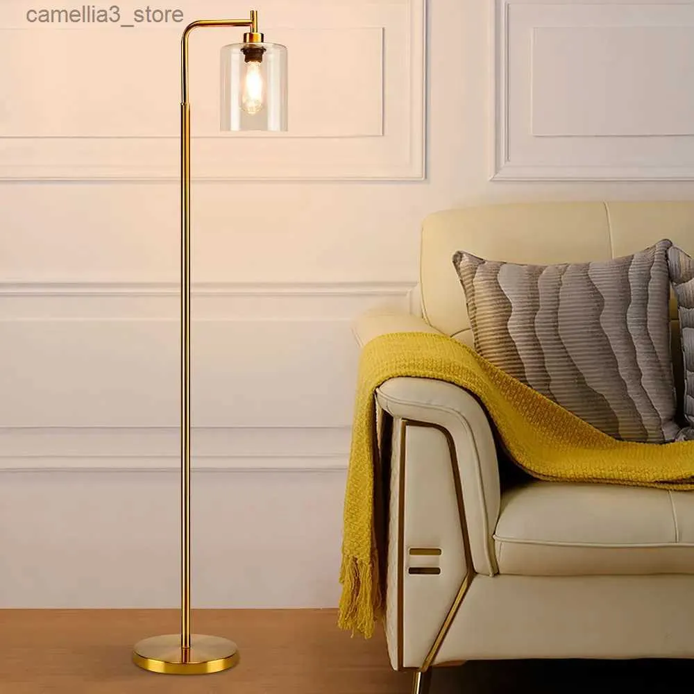 Floor Lamps Depuley Metal Floor Lamp Glass Shade LED Brass Pole Arc Tall Lighting for Living Room Bedroom Office Simple Luminaire E26 Gold Q231016