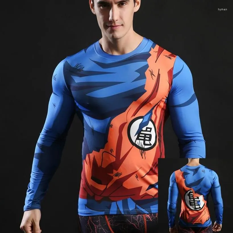 Men's T-skjortor Goku Summer Running Fitness Sports slitage Tight Long Sleeve T-shirt Anime 3D Digital Print Quick Dry Gym Suit231Z