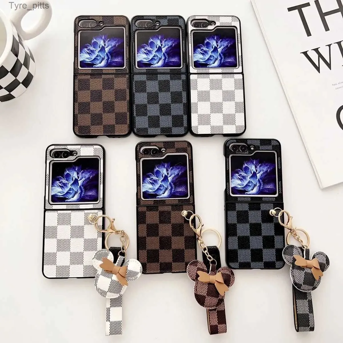 휴대폰 케이스 Samsung Galaxy Z Flip을위한 Plaid PU 가죽 전화 케이스 5 4 3 Zflip3 Zflip4 Zflip5 Case Shell2310/16에 대한 보호 뒷 덮개