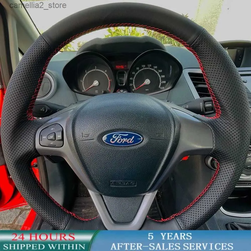 Steering Wheel Covers Customized Car Steering Wheel Cover Anti-Slip Artificial Leather For Ford EcoSport 2014-2017 Fiesta 2008-2017 Car Accessories Q231016