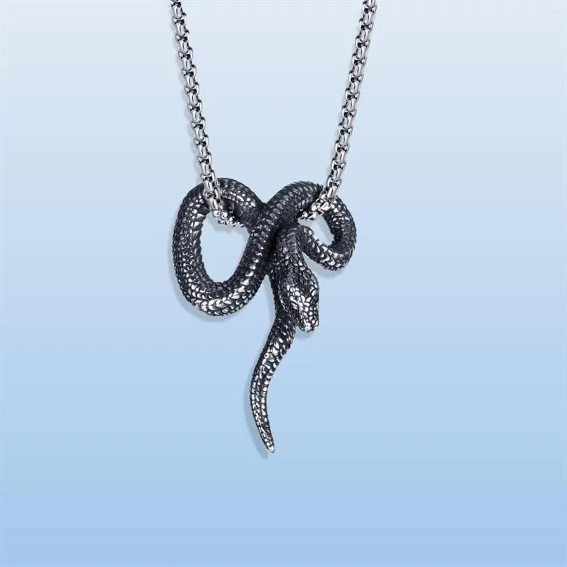 Pendant Necklaces Stainless Steel Snake Necklace Black Metallic Chain For Men Women Gothic Punk Hip Hop Style Cool Animal Serpent 238D