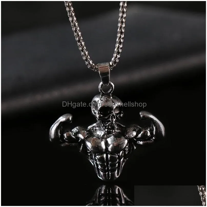 Pendant Necklaces Rock Gold Goth Man Pendant Nacklace Women Skl Hip Hop Jewerly Metal Punk Muscle Triangle Long Rope Party Gifts Neckl Dhy6U