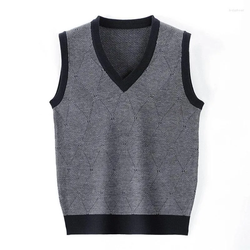 Mäns västar 2023 Autumn Solid Color Wool Vest Middle Age Jacquard Business Casual Thicked Tank Top Dad's Wear