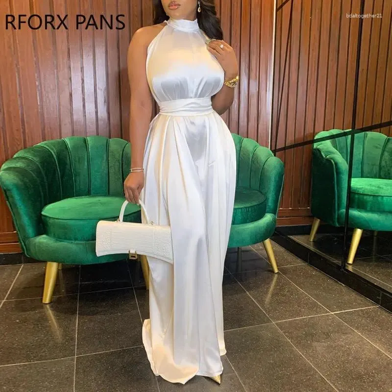 Casual Dresses 2023 Women Elegant Solid Halter Sleeveless Maxi Formal Party Sexy Satin White Dress