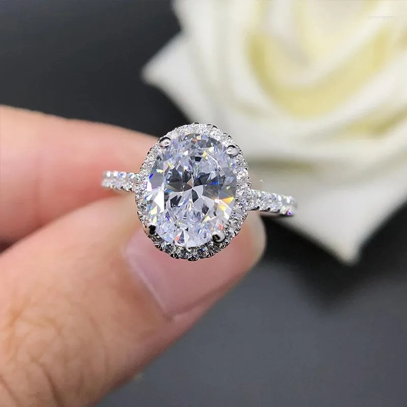 Anelli a grappolo 2 Anello di fidanzamento con diamante a taglio ovale Moissanite Anello di fidanzamento in argento sterling 925 Gioielli da sposa Bague Anelli