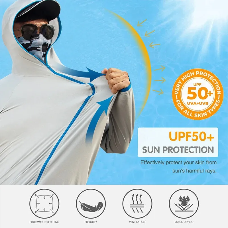 Men's Hoodies Sweatshirts Men Women Waterproof Sun Protection Clothing UPF 50 UV Protection Long Sleeve Hoodie Tops Camping Rain Quick Dry Jacket 231016