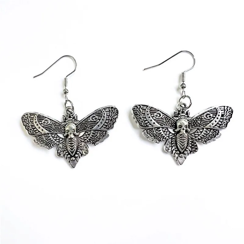 Gothic Death Skull Moth Oorbellen voor Man Vrouwen Hanger Oorbellen Vintage Punk insect Sieraden Nieuwe Mode Heks Accessoires Cadeau