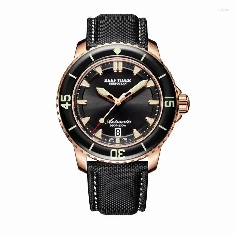 Horloges Reef Tiger Heren Duiksporthorloge Automatisch mechanisch polshorloge Superlichtgevende kalender Saffierglas 200m Waterdicht