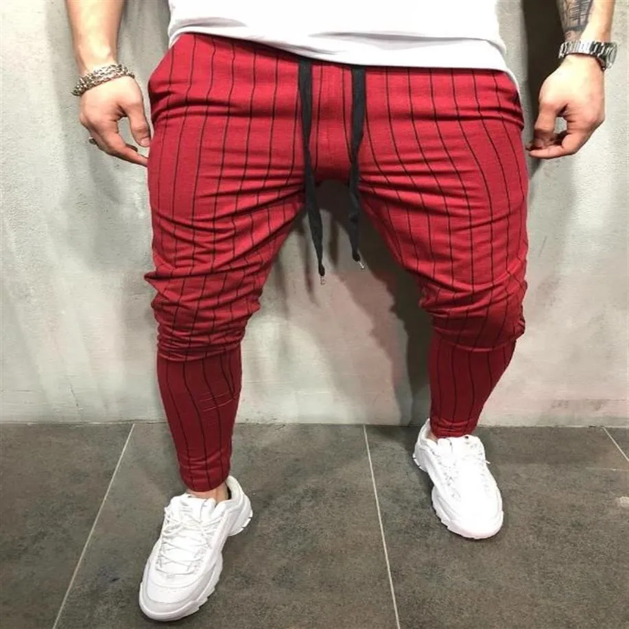 Men's Pants Pencil Long Sport Stripe Trousers Jogger Skinny Exercise Smart Casual Side Pure Color269Y