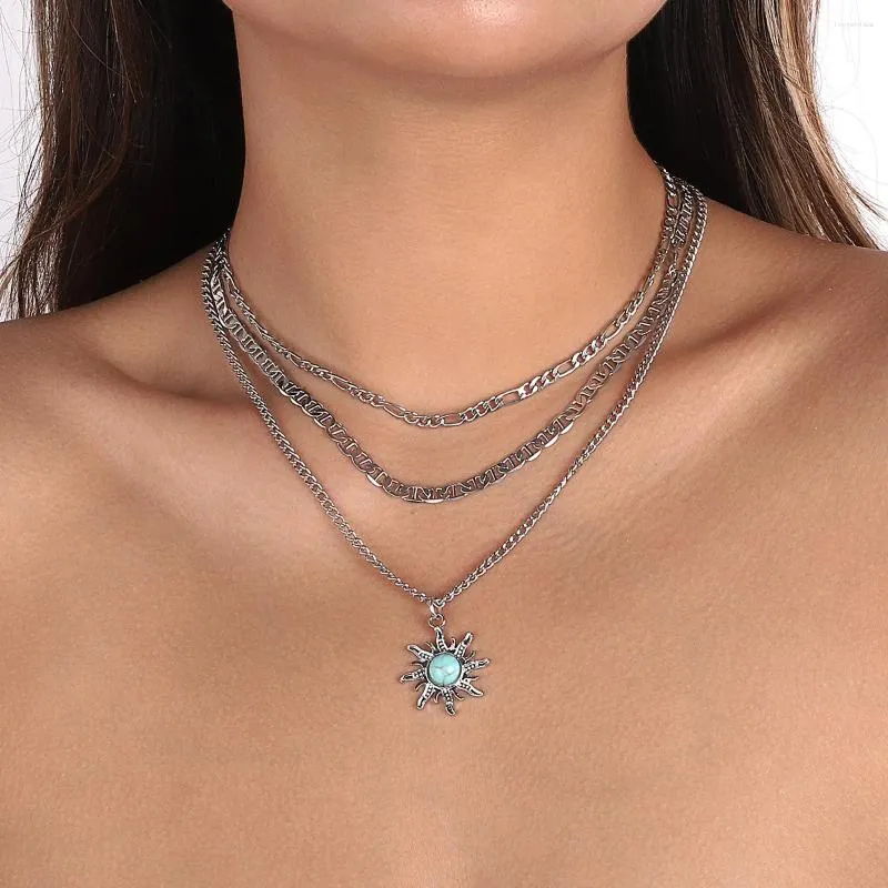 Chaînes Turquoise Tournesol Mode Collier Niche Chaîne Empilée Rétro Lumière Luxe