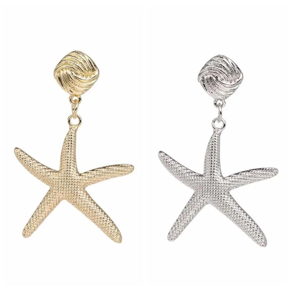 Dangle żyrandol moda 2021 Big Explegged Błyszcząca gwiazda Kolczyki dla kobiet Summer Sea Starfish Metal oświadczenie Prezent2673