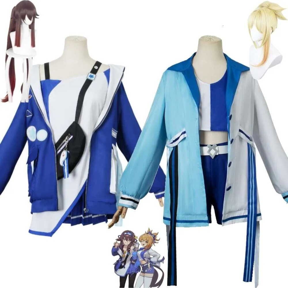 Cosplay jeu d'anime Genshin Impact Who Hu Tao Naganohara Yoimiya flammes gambadantes Costume de Cosplay perruque uniforme bleu Costume d'halloween