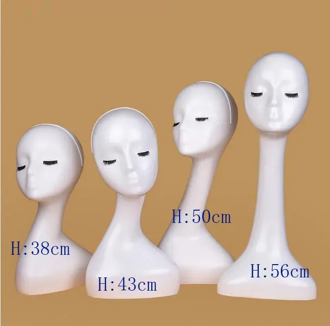 Gloss White Female Mannequins Head Long Neck Model Head Hair Displayer For Wig Hat Scarf Without Makeup