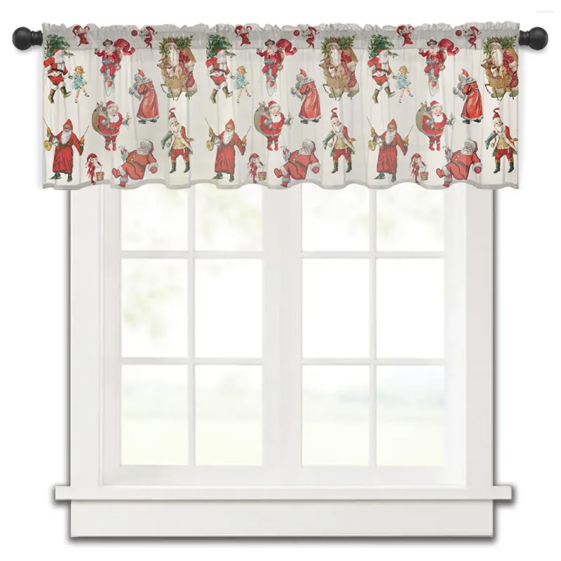 カーテンサンタクロースギフトクリスマスツリーショートシアーウィンドウチュールカーテン用のキッチンベッドルームの家の装飾小さなボイルドレープ