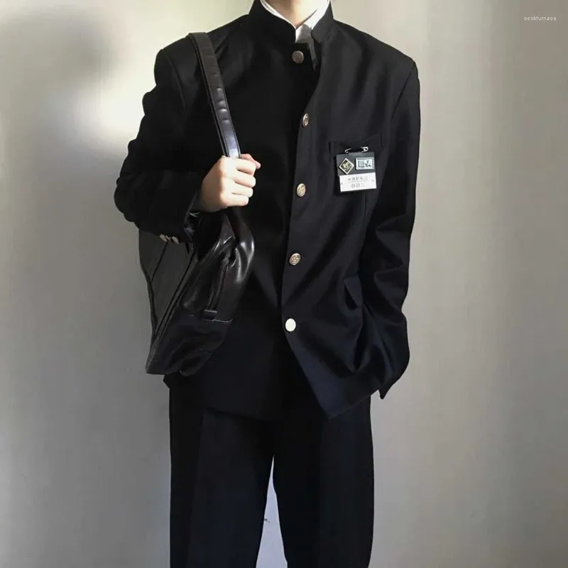 Men s Black Stand Up Collar Blazer Jacket Japanese College Uniform Suit Top Spring Summer 2024 Wind Trend School Casual Chic Long Sleeve
