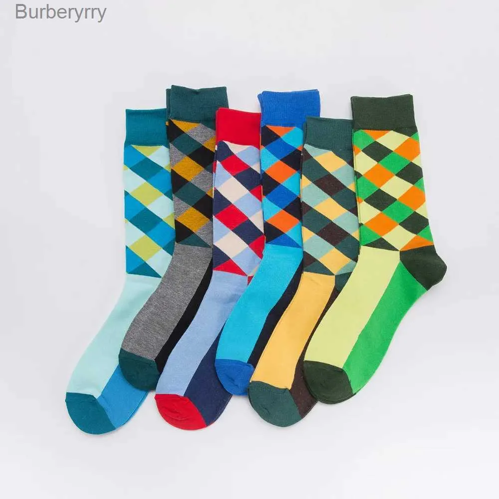 Chaussettes pour hommes 6 paires offre spéciale classique drôle décontracté hommes de haute qualité robe d'affaires équipage lti couleur heureux coton L231016