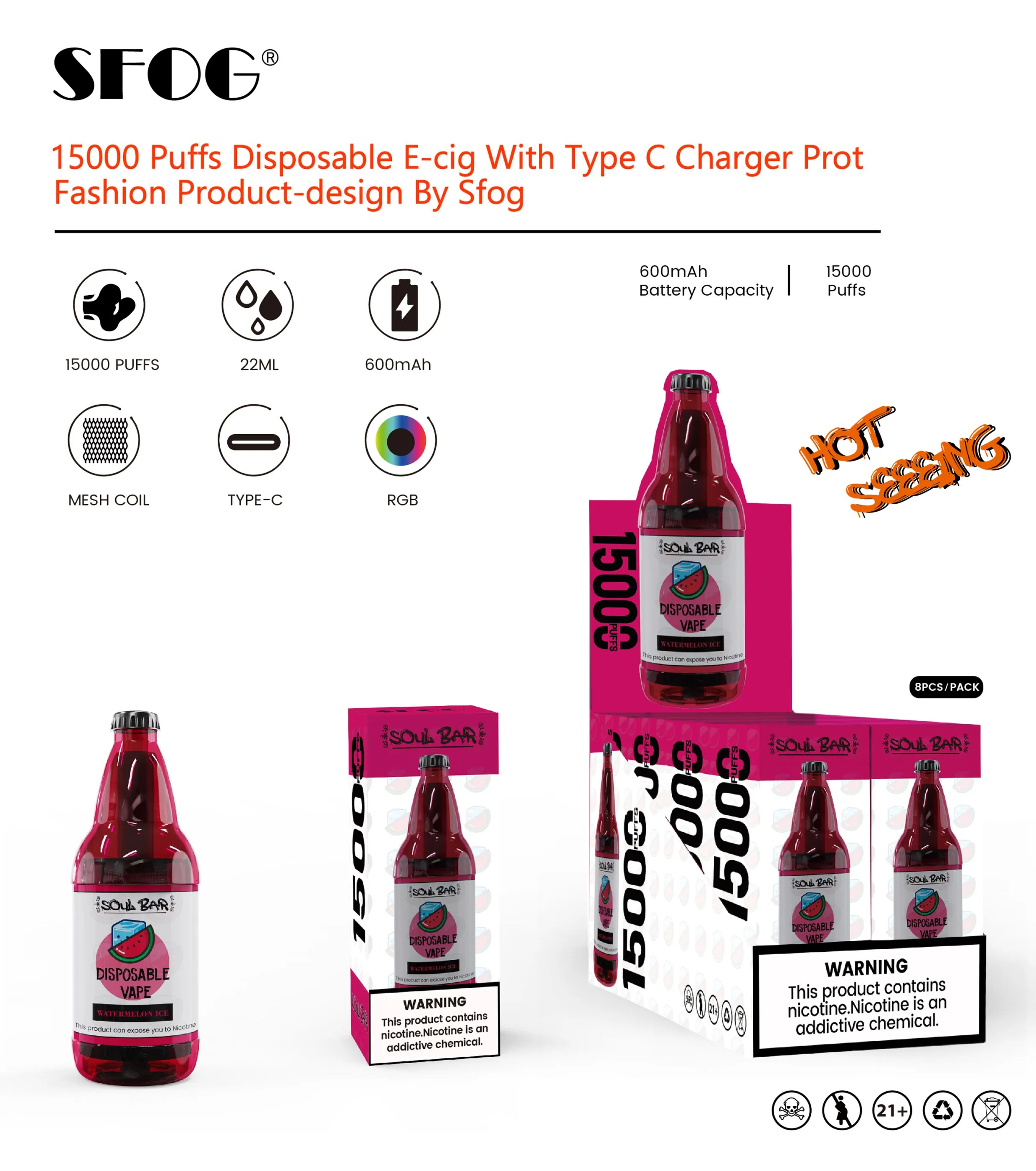 100% original SFOG 15000 puffs disposable electric cigarette disposable pods SFOG Disposable pods vapes