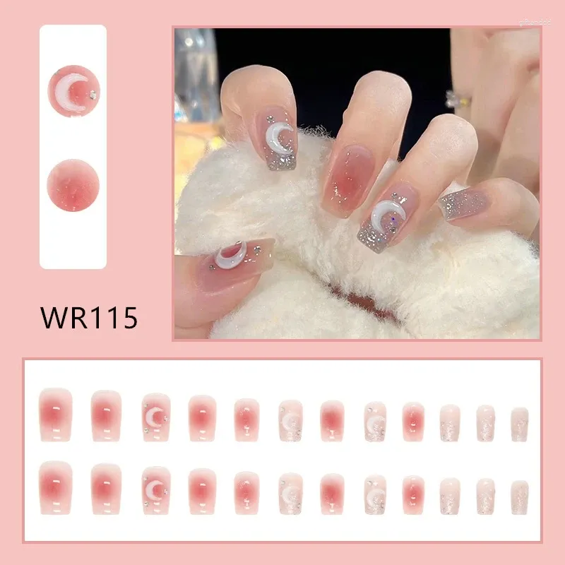 False Nails 24pcs Sparkling Moon Fake Nail Galaxy Glitter Patches Y2k Styles Artifical Decoration Diy Art Accessories