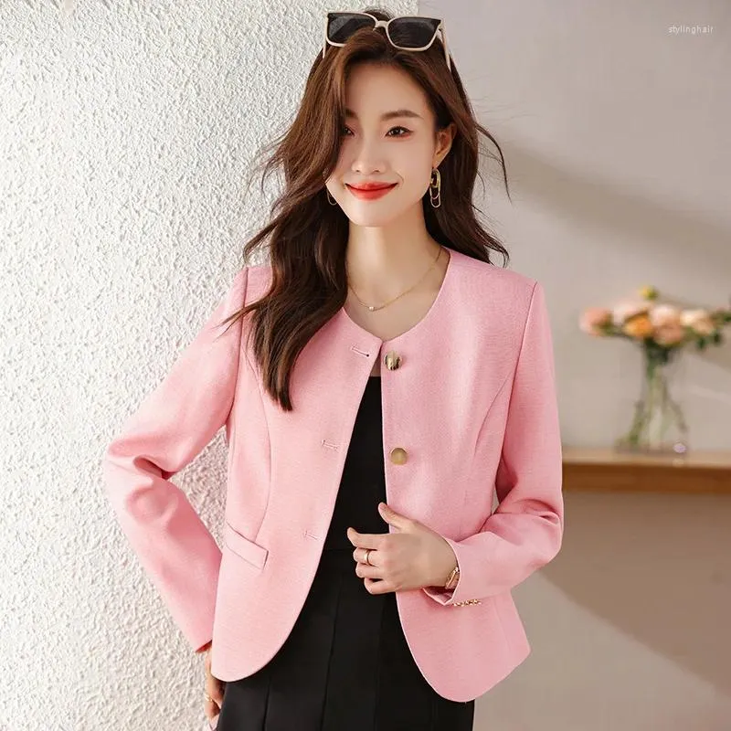 Damespakken Elegant Roze Herfst Winter Blazers Jassen Jas Professionele OL-stijlen Zakelijk Werkkleding Dames Kantoor Uitloper Tops Blaser