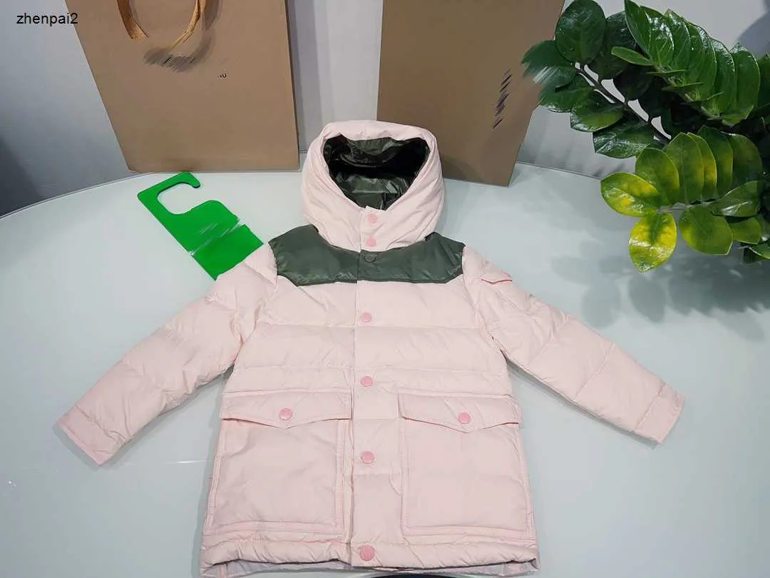 luxury designer kids Down Jackets Zipper button windproof design Baby Winter clothing Size 110-160 CM lovely pink hooded Outwear Aug16